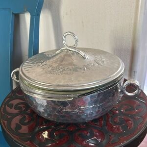 Vintage PYREX Hammered Forged Aluminum & Glass Covered Casserole Baking Dish